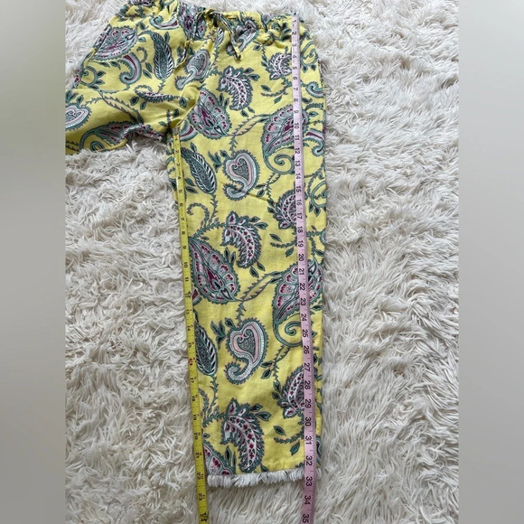 Zara paisley print linen cotton blend high waist pull on drawstrings yellow SX S - Picture 4 of 13